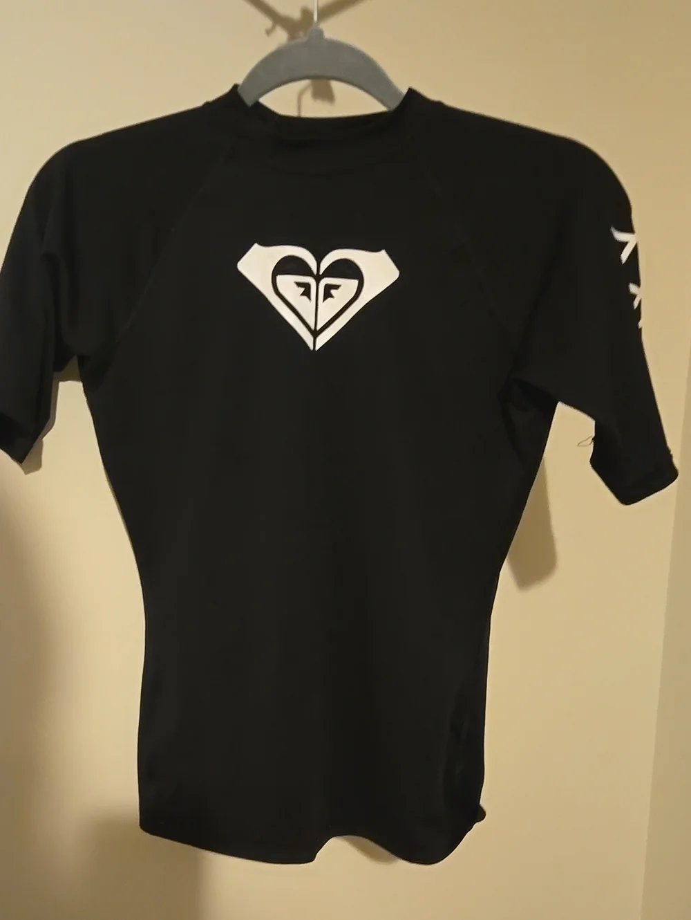 Roxy Black Short Sleeve Swim Top with White Heart Logo